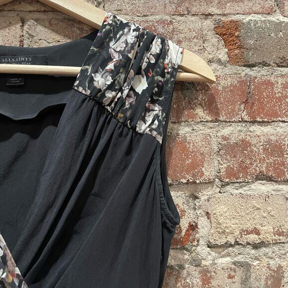 All Saints Azure Chase Silk Dress Floral Black Size 2 - Picture 4 of 7